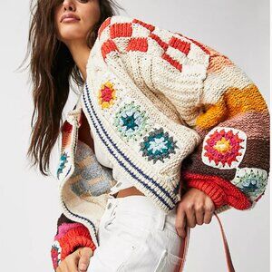 NWT Free People Clear Skies Cardi Coastal Grandma Crochet Sz M **loose threads